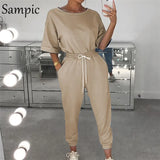 Summer Fashion Women Sets Khaki Cotton Short Sleeve Shirt Tops And Pants Two Piece Set Women Lounge Wear Outfits