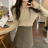 French Campus Style Style Button Knitted Cardigan Women's Autumn And Winter New Solid Color Repair Slim Thin Inside