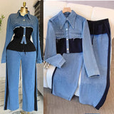 Splicing Fashion Casual Set Spring And Autumn New Long Sleeve Top + Broad Legs Long Pants Two