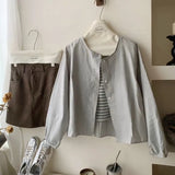 And Autumn Korean Version 2025 New Small Short-Sleeved Shirt Women With Literary And Artistic Round Collar