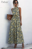 Long Dress Women Polka Dot Casual Beach Dresses Black Halter Strapless Yellow Sundress Vacation Dress Clothes For Women 319-0-Outfit