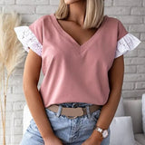 Short Sleeve Backless Lace Up Women Blouse Solid Oversize Large Size 3XL O-neck Lady Blouses Summer Loose Casual
