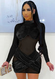Party Sexy Mesh Patch Velour Mini Bodycon