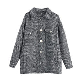 Women Fashion With Pockets Oversized Tweed Jacket Coat Vintage Long Sleeve Button-up Female Outerwear Chic