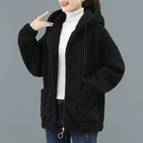 sweater women plus fleece new autumn and winter loose Korean zipper cardigan thick lamb wool