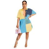 Fashion Multicolor Patchwork Slit Shirt Dress With