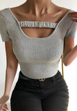 Sexy Square Collar Short Sleeves Solid Short