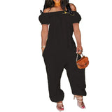 Size S-4xl Jumpsuit Women Elegance Wholesale Off Shoulder Solid Short Sleeve Loose Overalls One Piece Outfits