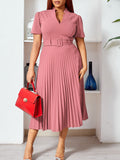 Women's Summer New Short-Sleeved V-Neck Pressure Folded High-Waist Fashion Temperament Waist African