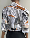 Casaul Retro Printed Long Sleeve Knotted