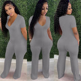 Fall Streetwear Black Pink One Piece Outfit Jumpsuit Women Short Sleeve V Neck Jumpsuits Wide Leg Fashion Bodycon
