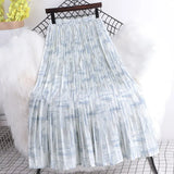 Summer Chiffon Beach Boho Maxi Women Skirt High Waist Floral Print Vintage Holiday Ruched Long Fashion Skirts