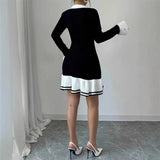 Small Fragrant Style Elegant Body V Collar Long-Sleeved Lotus Side Knitted