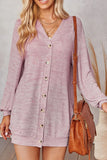 Button Down Dropped Shoulder V-Neck