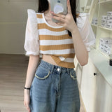 Bump Striped Short-Sleeved Knitted Shirt Women's Thin Summer Design Sense Of Small Unique Special Loose