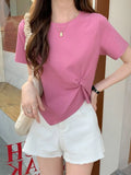 Irregular T-shirt Women Summer Skinny T Shirt Femme Solid Short Sleeve Korean Kpop Slim O-Neck Tshirt Woman Clothes Top-Outfit