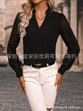 White Lace Patchwork Shirt Blouse For Women Autumn Fashion Pure Color Long Sleeve Shirt Casual Loose Pullover Top Femme-Outfit