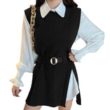 The Spring And Autumn Of 2024, The New Medium-And Long-Style Sweater Suit Shows A Thin Tie, Waist Knitted Vest Shirt And Two Sets Of Women.-Outfit