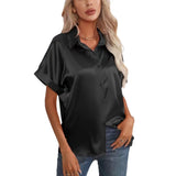 Satin Shirt Short-Sleeved Satin Button Shirt Casual Blouse Women's Stock-Outfit
