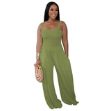 Toloer New Women's Solid Color Casual Strap Strapless Wide-Leg Jumpsuit-Outfit