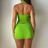 Sleeveless Backless Lace Up Sexy Slim Solid Crop Top Skirts 2 Pcs Set Summer Women Casual Outfit Sport