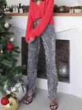 Autumn Winter 2022 High Waist Party Y2K Glitter Woman Pants Urban Wide Leg Trousets Fashion Bright Long Pants
