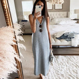 Dress Women 2021 Spring Maxi Elegant Sexy Dress V-Neck Sleeveless Bodycon Dress Robe Femme Vestido De Mujer Verano