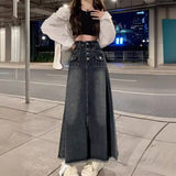 Toloer Denim Skirt Skirt Women's Summer 2023 New Retro Design Sense Minority Show Thin A-Line Long Skirt Skirt-Outfit
