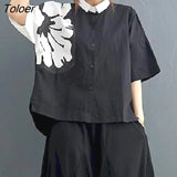 Summer New Womens Suit Printing Fashion Suit Cotton Casual Short-sleeved Shirt Loose Wide-leg Pants Two Piece Set