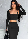 Sexy Knitted Halter Lace-up Thank Long Sleeve Cape and Long Pencil Skirt Three PCS