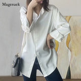 Button Up Fashion Loose Women Long Sleeves White Shirts Lady Female Street Tops Satin Silk Shirt Vintage Blouse
