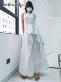 TWOTWINSTYLE High Street Solid Two Piece Set Women Halter Sleeveless Irregular Tops Pleated Maxi Skirts Women's Suit Summer