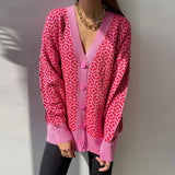 Free Shipping V-Neck Lantern Long Sleeve Cardigan Women Knitted Printed Oversized Sweater 2022 Fall New Single-Breasted