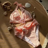 2025 New Small Fresh Shell Beach Special Fabric High-Waisted Split Swimsuit