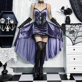 Autumn New Dark Style Fashion Temperament Sexy Slim Purple Suspender Tail Dress Women's Dress-Outfit