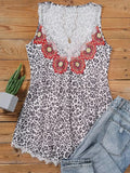 T-shirts Mandala Leopard Lace Splicing Tank Top Panel Vest Casual Hollow Out Tops Sexy V-Neck Blusas Mujer De Moda