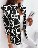 Explosion Autumn And Winter Lotus Leaf Side Long Sleeve Zipper Print Suit Small Coat