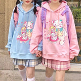 Harajuku Kawaii Hoodie 2021 Fashion Japanese Streetwear Sweet Femme Candy Pink Kawaii Cute Cartoon Print