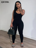 Apricot White Ribbed Rompers Womens Jumpsuit Spaghetti Strap Sleeveless Skinny Catsuit Summer Cross Backless Slim
