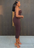 Sexy Sleeveless Solid Hollow Out Midi