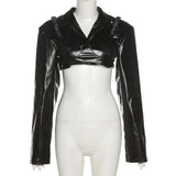 2025 Fashion Trend Women's New Long-Sleeved Collar Open Umbilled Slimming PU Leather