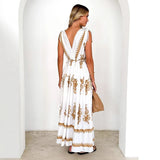 Summer New Positioning Print V-Neck Waist Swing Dress Ladies