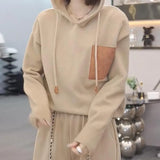 Loose Leather Hooded Sweater Women's Fall 2024 Fashion Foreign Style Leisure Design Sense Thickened Hoodie Jacket-Outfit