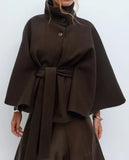 Women's Autumn And Winter New Fashion Pure Color Cape Collar Collar Belt Wind