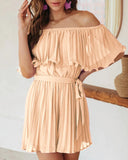 Summer New Solid Color Sexy Folding Short Sleeves Trousers Casual Vacation Single Word Shoulder Shorts