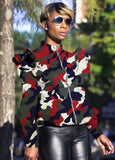 Fashion Camouflage Print Zipper Ruffles Long Sleeve