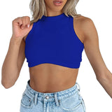 Toloer Women's New Women's Sexy Sleeveless Round Neck Rib Knit Vest Crop