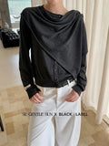Xixi 2025 Autumn New Black Standard Loose Long-Sleeved Neck Cape Knitted Woolen Woman