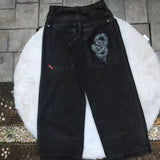 Baggy Jeans For Men Retro Embroidery Hip-Hop Goth Street Clothing-Outfit