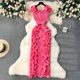 High-End High-End Light Luxury Small Frills Fold Three-Dimensional Lotus Leaf Side Of The Long Temperament Dress